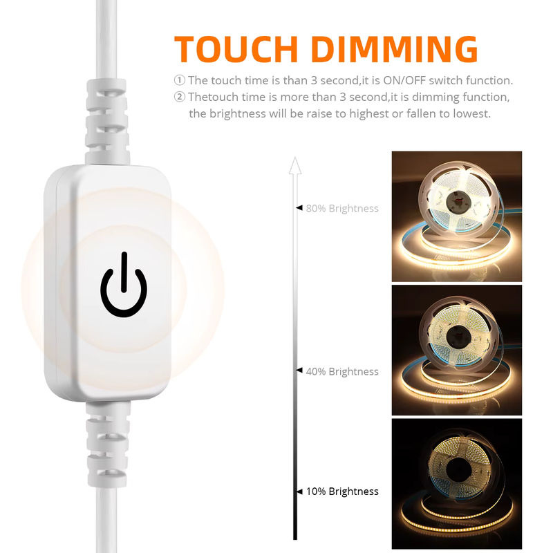 Gyarfas COB LED-Streifen Set 12V in Weiß, dimmbar mit Touch-Funktion, flexibel und selbstklebend, inklusive Netzteil, Breite: 8 mm - Bild 4
