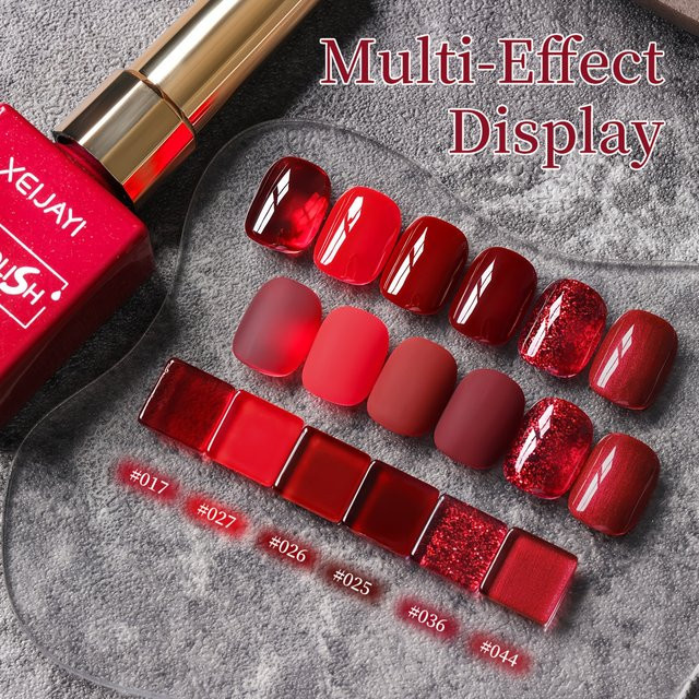 XEIJAYI Gel-Nagellack-Set, Rot, Glänzend, 6-teilig - Bild 1
