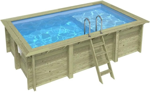 ALTANKA Holzpool Aqua rechteckig in Hellblau mit Liegefläche und Einzubetonierendem Profil, B/T/H: 465 x 285 x 124 cm - Bild 1
