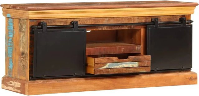 vidaXL TV-Schrank aus Massivholz in Braun im industriellen Stil, B/T/H: 110 x 30 x 45 cm - Bild 1