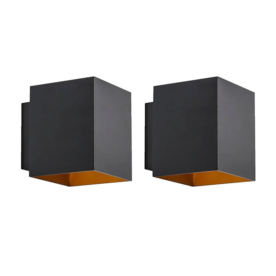 QAZQA 2er Set moderne quadratische Wandleuchten in Schwarz und Gold mit Up-Down-Effekt und dimmbarer Funktion - Bild 2