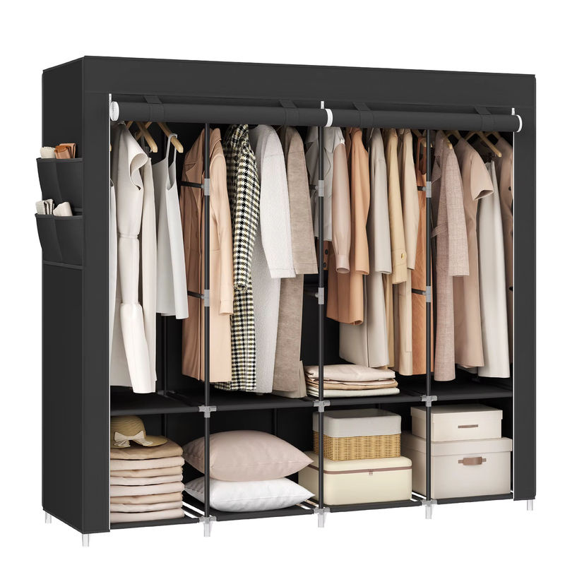 SONGMICS Stoffschrank Kleiderschrank in Anthrazit und Schwarz mit 4 Hängefächern, Ablagen und 4 Seitentaschen im minimalistischen Design - Bild 2