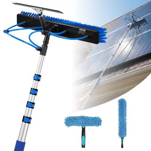 VEVOR 2-in-1 Teleskop Waschbürste Set für Solarpanels und Photovoltaik mit 1,2-4,6m Alu-Teleskopstange, Abzieher und Seifenspender - Bild 1