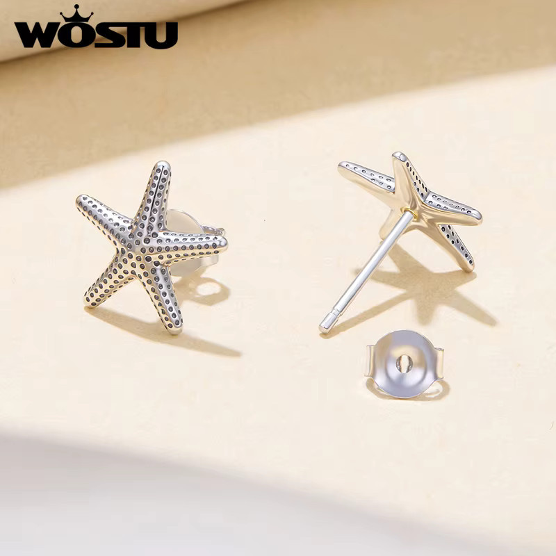 WOSTU Seestern-Ohrstecker, 14K vergoldet, 925 Silber, Damen - Bild 3