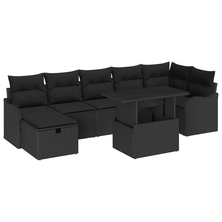 vidaXL Garten-Sofa-Set aus Polyrattan in Schwarz, 8-teiliges L-Shape Lounge-Set mit Kissen, Ottoman und Couchtisch für Terrasse und Balkon - Bild 2