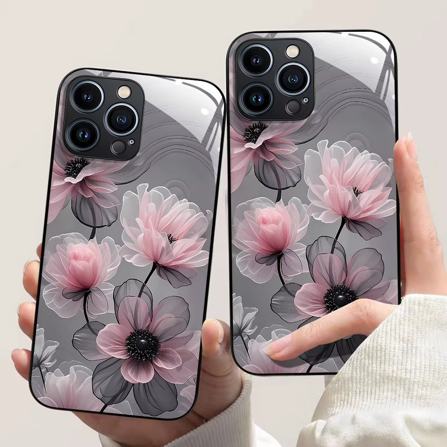 Handyhülle mit gehärtetem Glas und Blumen-Design für iPhone 11 bis iPhone 17 Pro Max, Multicolor - Bild 5