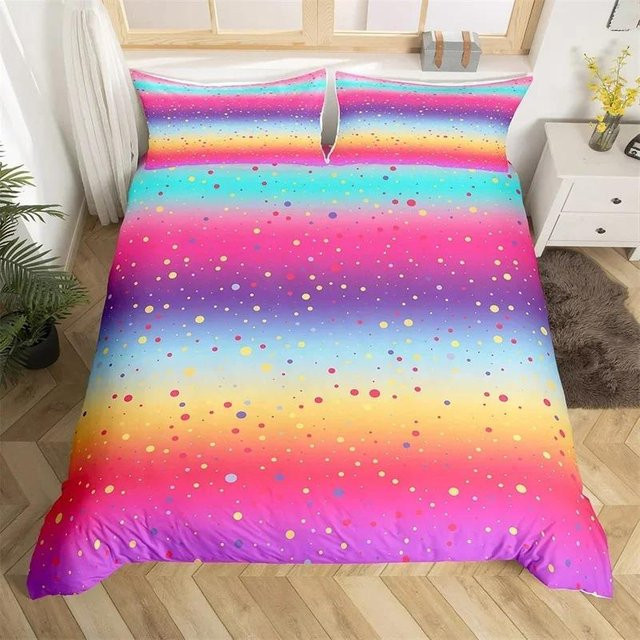 Wucifang Bags Bettwäsche-Set mit Regenbogen-Farbverlauf für Kinder und Mädchen, 2-teilig aus Polyester, Mehrfarbig, B: 133 cm, H: 70 cm - Bild 1