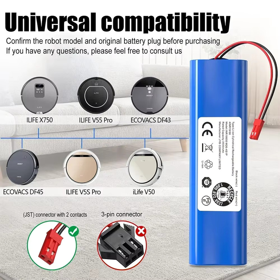 ILIFE Li-Ionen-Ersatzakku 14,4 V 3500 mAh für automatische Kehrroboter V50 V55 V8s V3s Pro V5s Pro, Blau - Bild 3