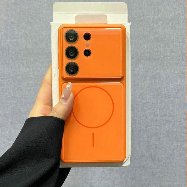 Samsung Magnetisches Kabelloses Lade Cover mit Kristall Großem Fenster für Galaxy S26 S25 S24 Plus Ultra FE S23 Ultra in Orange - Bild 1