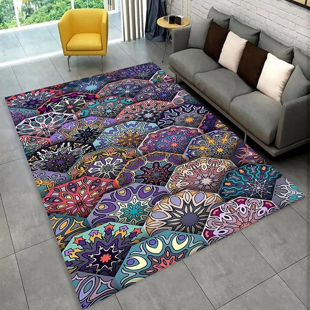 Lodestar Mandala Bereichsteppich im böhmischen Stil mit bunten floralen und geometrischen Mustern, B/T: 80 x 50 cm - Bild 1