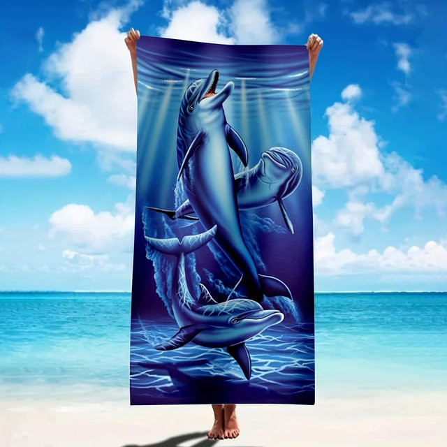 Ka Chen Muxi Delfin Strandtuch in Blau und Weiß, B: 86 cm, H: 163 cm - Bild 1