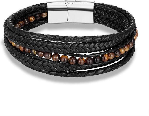 Wucifang Jewelry Perlenarmband, Edelstahl, Tigerauge, Naturstein, Schwarz, Herren, 21cm - Bild 1
