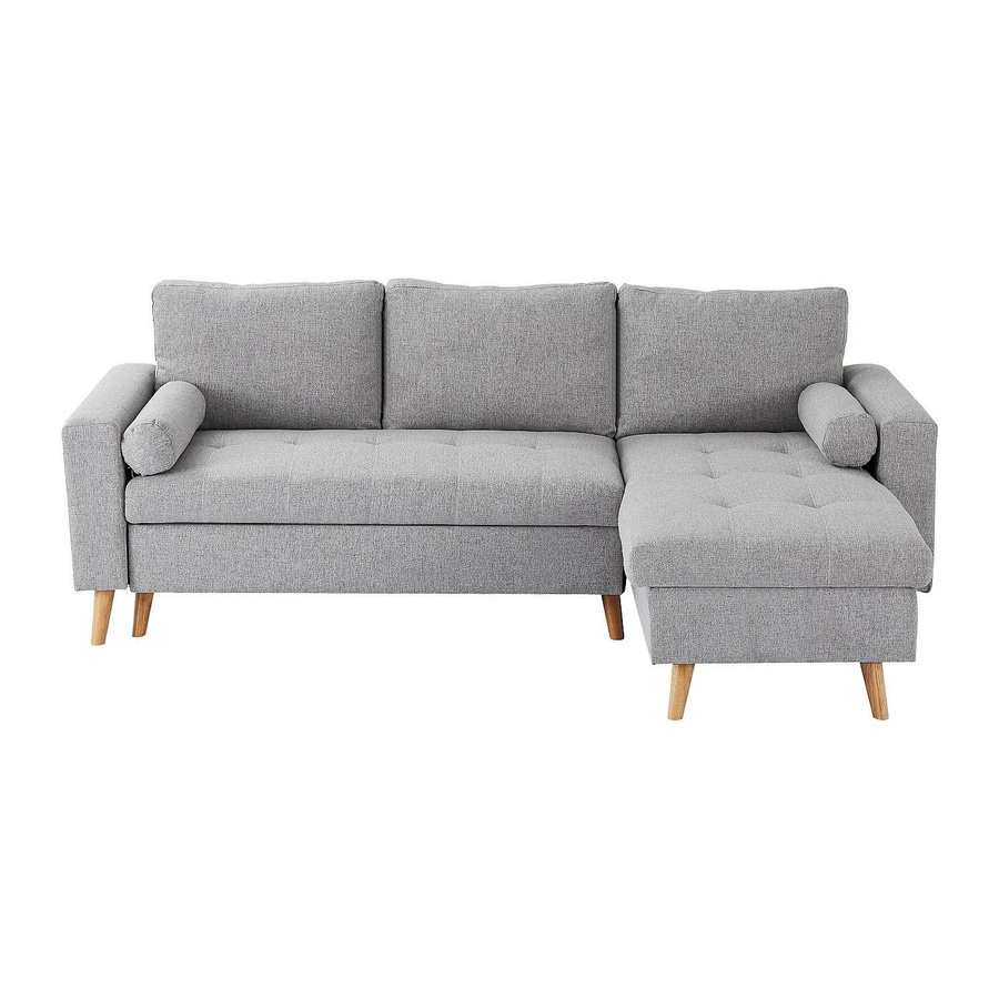 Vente-unique Schlafsofa Kori in Hellgrau mit Schlaffunktion und Armlehnen, L-Form, Stoff - Bild 2