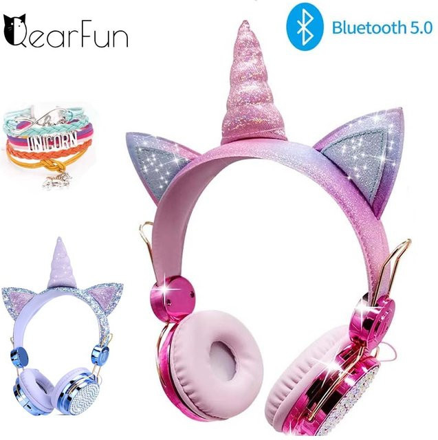 QearFun Bluetooth Einhorn-Kopfhörer für Kinder in Pink mit Mikrofon und Stereo-Sound - Bild 1