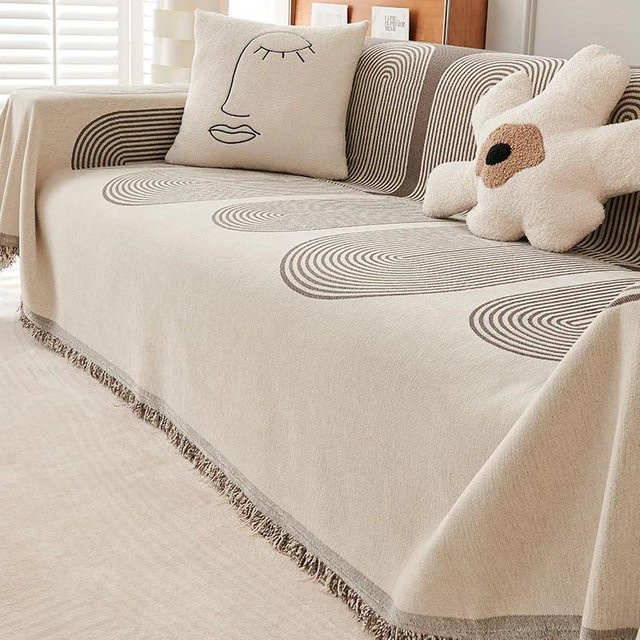 Simpleins Universelle Sofabezug-Abdeckung für Katzen und Sofas, Moderne Jacquard-Decke, Beige, B: 180 cm, T: 130 cm - Bild 1