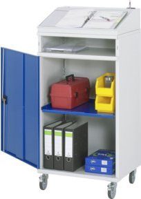 Rau Beistellschrank Stehpult 01 mobil mit Schloss und offenen Regalfächern B/T/H: 65,0 x 52,0 x 123,5/134,5 cm