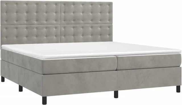 vidaXL Boxspringbett mit Matratze in Hellgrau aus Samt mit LED-Unterbettbeleuchtung und USB-Ladeanschluss, B/T/H: 200 x 200 x 118 cm - Bild 1