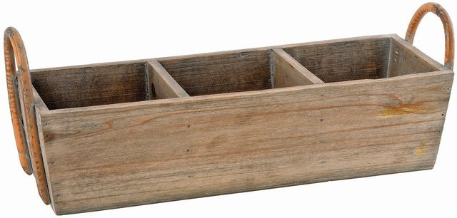 VBS Pflanzkorb Vintage in Beige aus Holz und Bambus für den Tisch, B/T/H: 43,0 x 15,0 x 14,5 cm - Bild 1