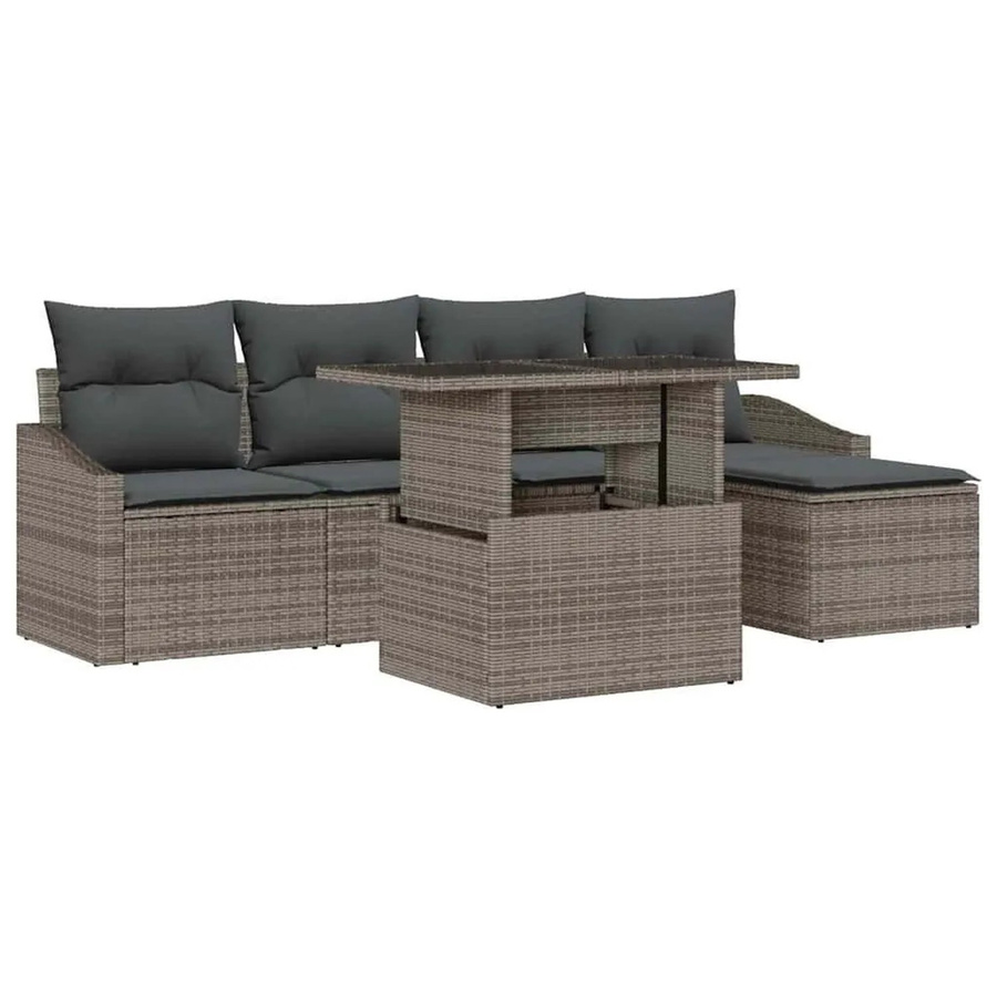vidaXL Garten-Sofa-Set aus Poly-Rattan in Grau, 6-teiliges L-Shape Lounge-Set mit Polsterkissen und integriertem Stauraum - Bild 2