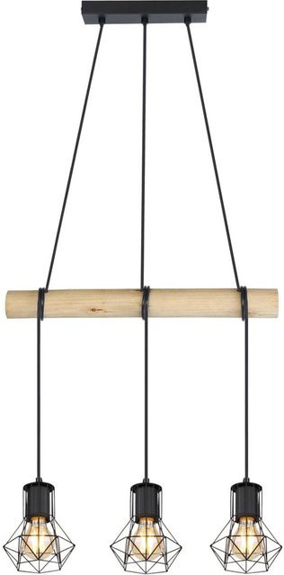 Pocoline Pendelleuchte Minetta in Schwarz und Natur aus Metall und Holz mit 3 E27 Fassungen, Breite: 50 cm, Höhe: 140 cm, Tiefe: 13 cm - Bild 1