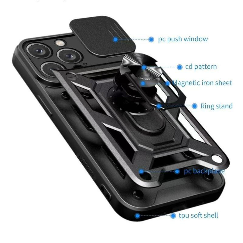 Tuiying002 Panzerhülle mit Schiebe-Kameraobjektivschutz und Metallring-Stoßfänger für iPhone 16 15 14 13 12 11 Pro Max Plus - Bild 4
