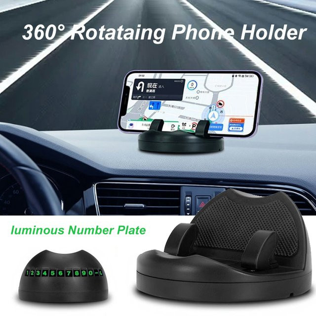 Universeller Autotelefonhalter für das Armaturenbrett mit 360-Grad-Drehung und leuchtendem Nummernschild in Schwarz - Bild 1