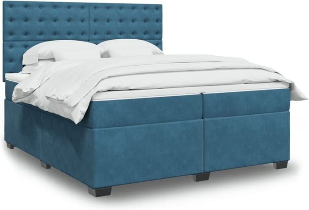Vidaxl Boxspringbett mit Matratze aus Samt in Blau, Modernes Design, B/T/H: 200 x 200 x 150,5 cm - Bild 1