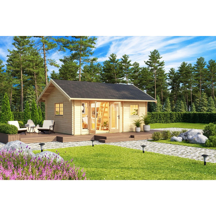 Lasita Blockbohlenhaus Caroline Gartenhaus mit Satteldach, naturbelassen, braun, B/H/T: 675 x 330,6 x 489,9 cm - Bild 2
