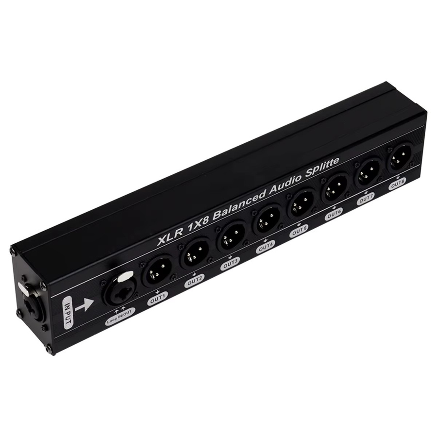 Neuer Elektronik XLR Audio-Splitter 1x8 Symmetrischer 3-Pin XLR Splitterbox mit Loop-Ausgang, Schwarz - Bild 3