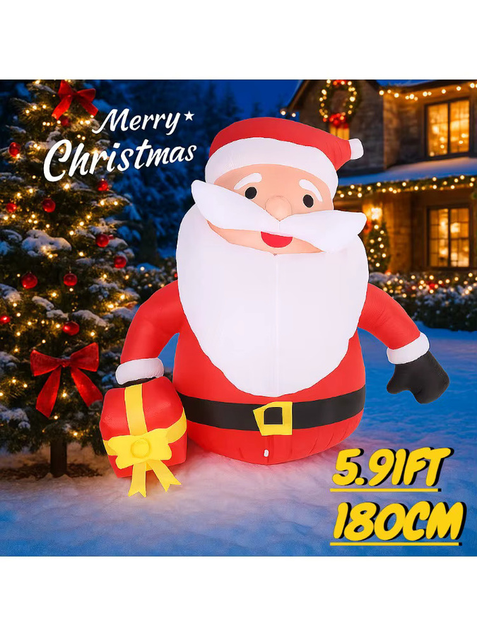 TONGHUANIU Aufblasbarer Weihnachtsmann in einer Geschenkbox mit LED-Beleuchtung, rote Weihnachtsdekoration für Garten und Party, Höhe: 180 cm - Bild 4