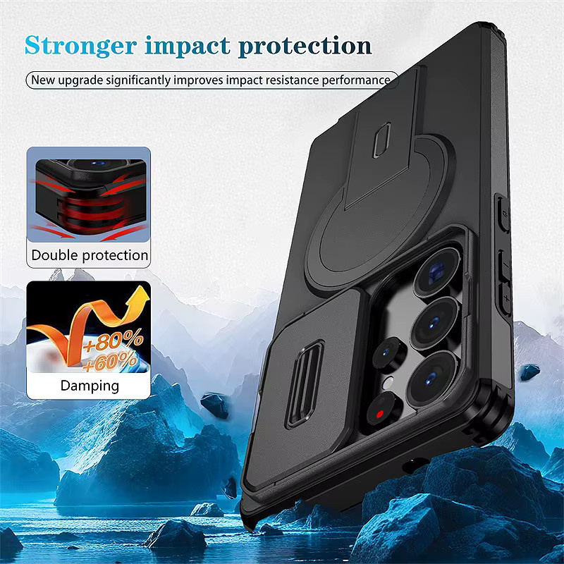 Slide Lens Protect Armor Case für Samsung Galaxy S26 S25 S24 Plus FE A26 A36 A56 A17 5G Stand Cover aus Hard PC und TPU in Schwarz - Bild 6