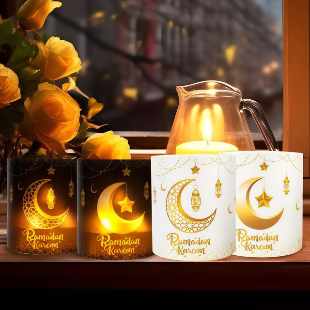 Set aus orientalischen Ramadan Mubarak Papierlaternen in Grau zur Dekoration für Eid Mubarak und Ramadan Kareem Partys - Bild 1