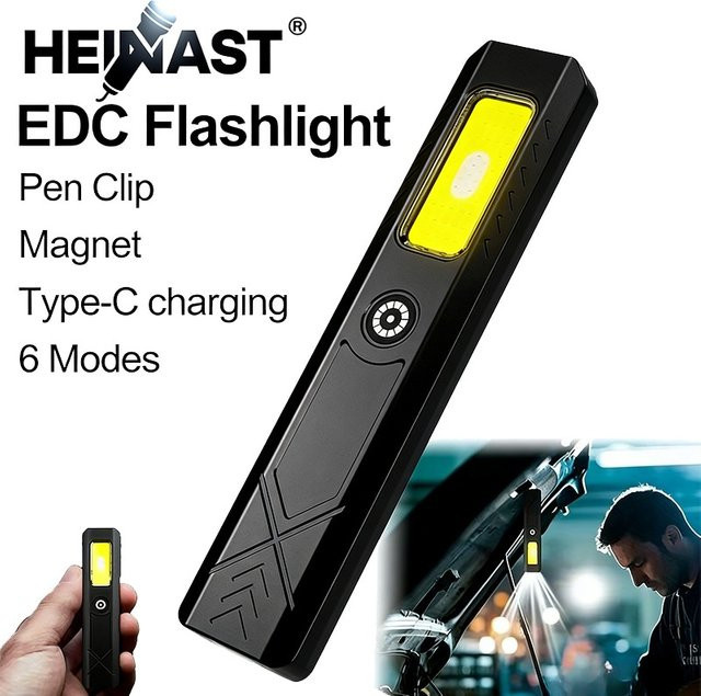 Heinast Mini-LED-Taschenlampe, wasserdichte und wiederaufladbare Outdoor-Taschenlampe mit Magnet, Schwarz - Bild 1