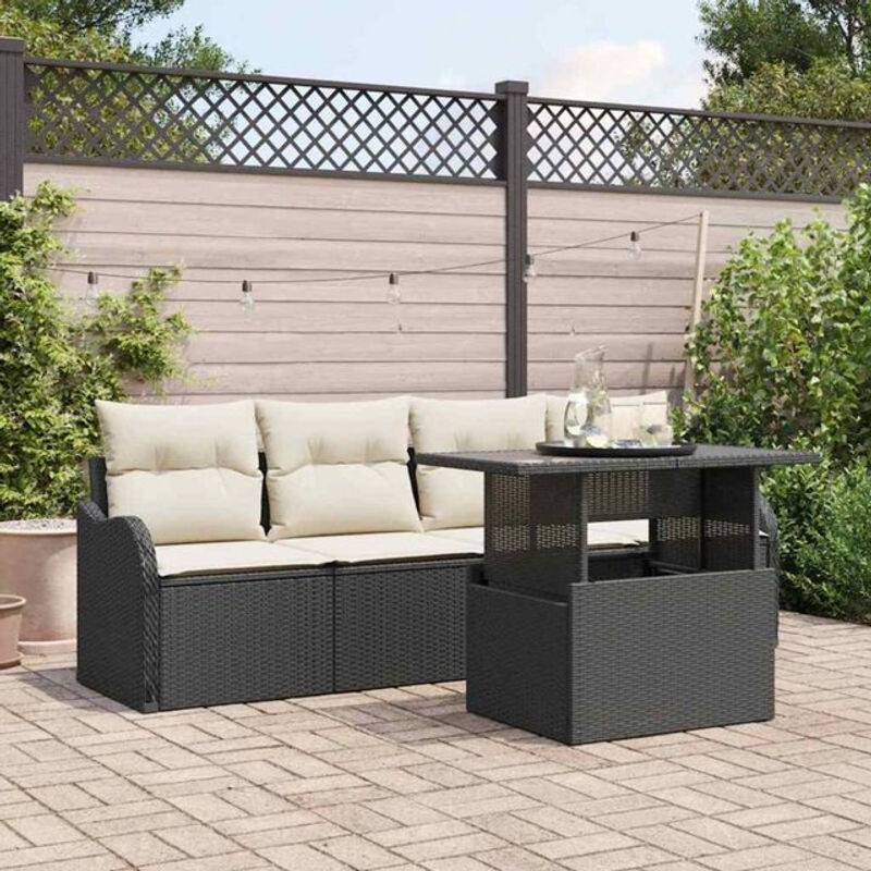 Vidaxl Garten-Sofa-Set aus Polyrattan in Schwarz, 5-teilige Loungemöbel-Garnitur, B/T/H: 100 x 55 x 73 cm - Bild 1