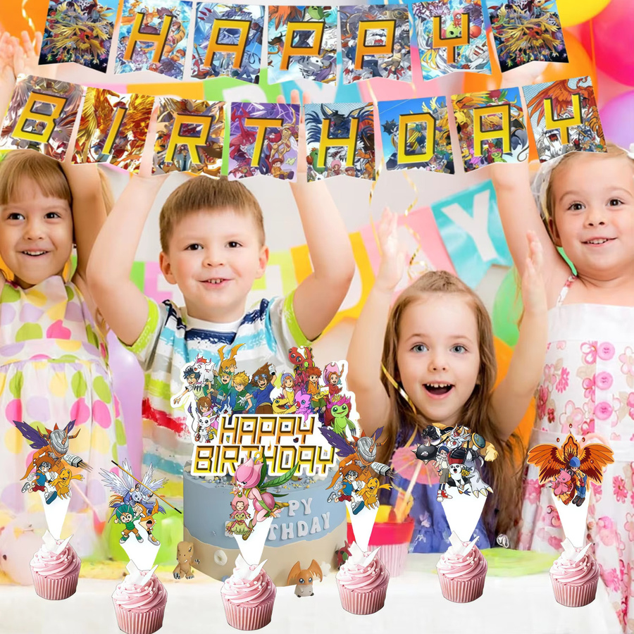 TAKARA TOMY Digimon Adventure Geburtstagsballons, Cake Topper, Banner - Bild 2