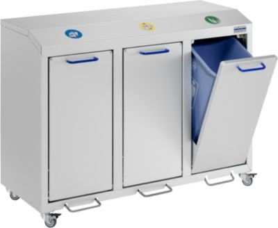 Probbax Wertstoffsammler G-collect X 2001, 3-fach mit Pedal und herausnehmbaren Inneneimern, Grau-Weiß, B: 49,0 cm, T: 107,0 cm, H: 80,0 cm - Bild 1