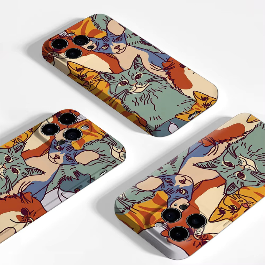 Cat Crowd Handyhülle für iPhone 17 16 15 14 13 12 11 Pro Max Plus mit doppelschichtiger Rückseite in Multicolour - Bild 3