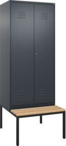 C+P PSA Doppel-Spind Classic PLUS Sitzbank mit 2 Abteilen, Buche-Hartholz und Stahl, Farbe Anthrazit, B/T/H: 212 x 80 x 81,5 cm - Bild 1
