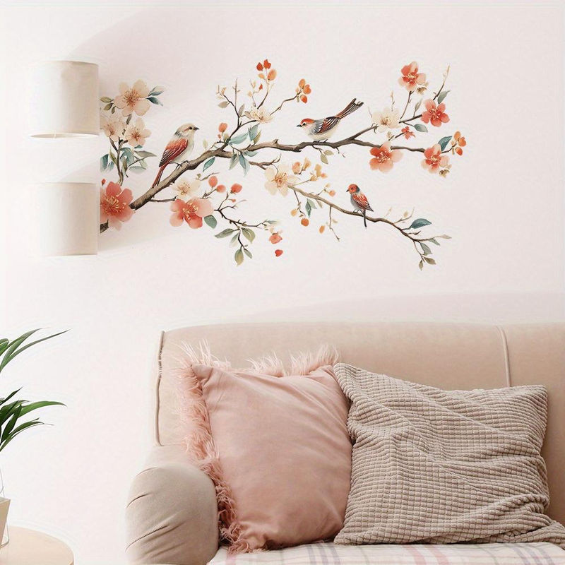 Florales Vogel Wandtattoo XYKK01 aus Kunststoff mit Blumen und Vögeln, mehrfarbig, B/H: 35 x 60 cm - Bild 2