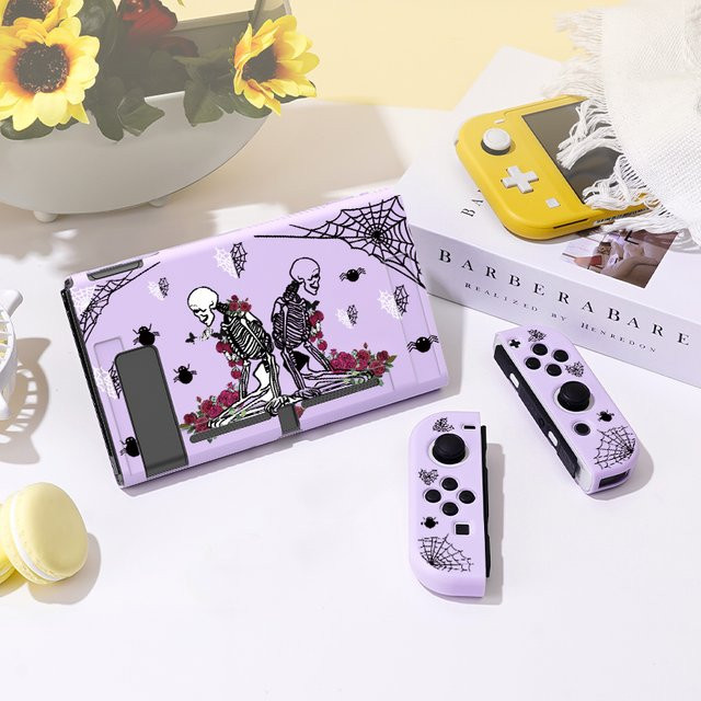 Twin Skeletons Soft TPU Slim Schutzhülle für Nintendo Switch OLED in Pink und Purple - Bild 1