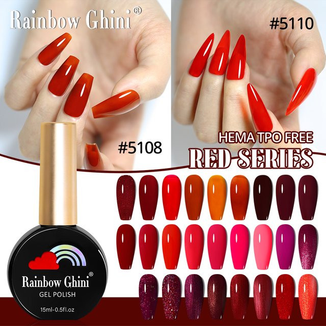 Rainbow Ghini UV-Gel-Lack, Weinrot, Schimmernd, 15 ml - Bild 1