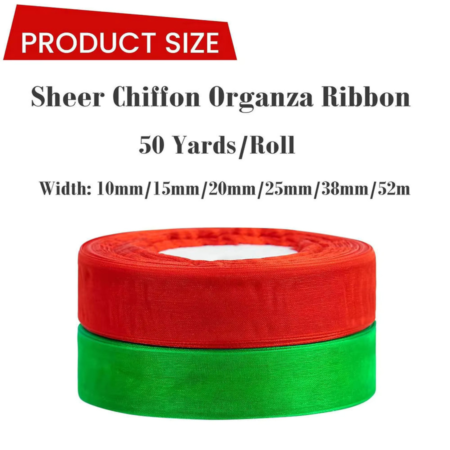 SUNEEYDAY Chiffon Organza Band aus Polyester in Rot und Grün, 50 Yards für DIY Handwerk, Weihnachts- und Hochzeitsdekoration sowie Geschenkverpackungen - Bild 2