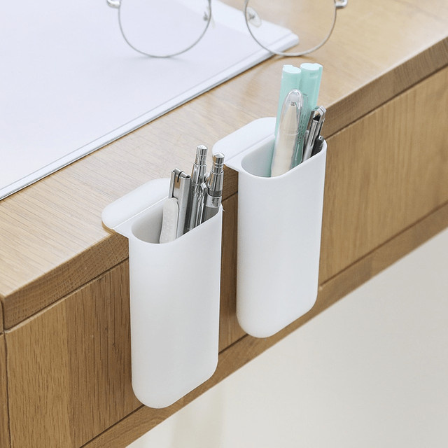 Multifunktionaler Stifthalter aus Kunststoff mit Desktop-Display für Büro und Schreibtisch, selbstklebendes Aufbewahrungsrohr für Schreibwaren, erhältlich in Grau oder Weiß - Bild 1