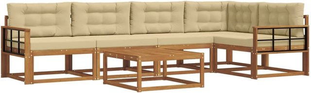 vidaXL Outdoor-Sofagarnitur aus Akazienholz in L-Form, 6-teiliges Set mit Kissen in Natur und Beige - Bild 1