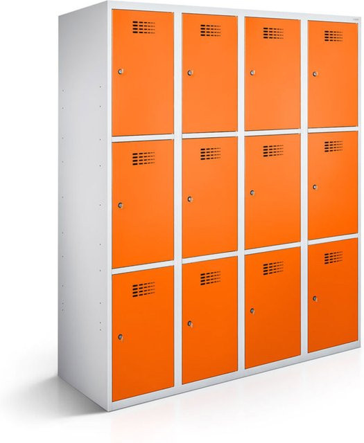 rotstahl Fächerschrank mit 12 Fächern (4x3) in Orange und lichtgrauem Korpus, B/T/H: 120 x 50 x 180 cm - Bild 1