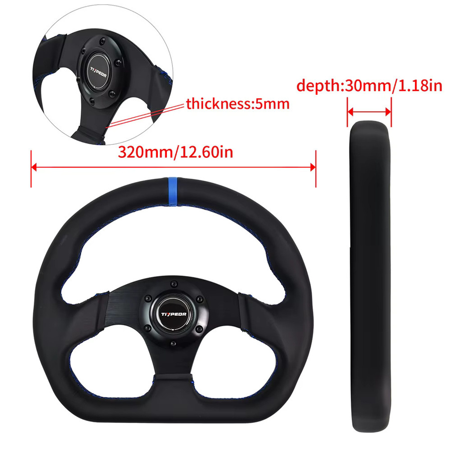TIYPEOR Sport-Lenkrad für Drift-Simulation mit flachem Leder und blauer Schnittstelle, Durchmesser: 320 mm - Bild 2