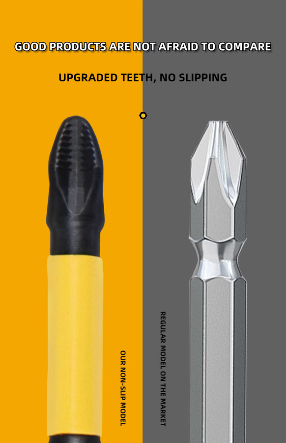 Onmaiwei Kreuzschlitz-Schraubendreher-Bit aus Wolframstahl, magnetisch, rutschfest und schlagfest, Edelstahl - Bild 6