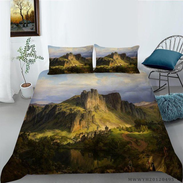 Bettwäsche Set Binchi Outdoor Product mit 3D Grüner Wasserfall Ölgemälde Druck, Mikrofaser, Grün/Mehrfarbig, B: 260 cm, H: 220 cm - Bild 1