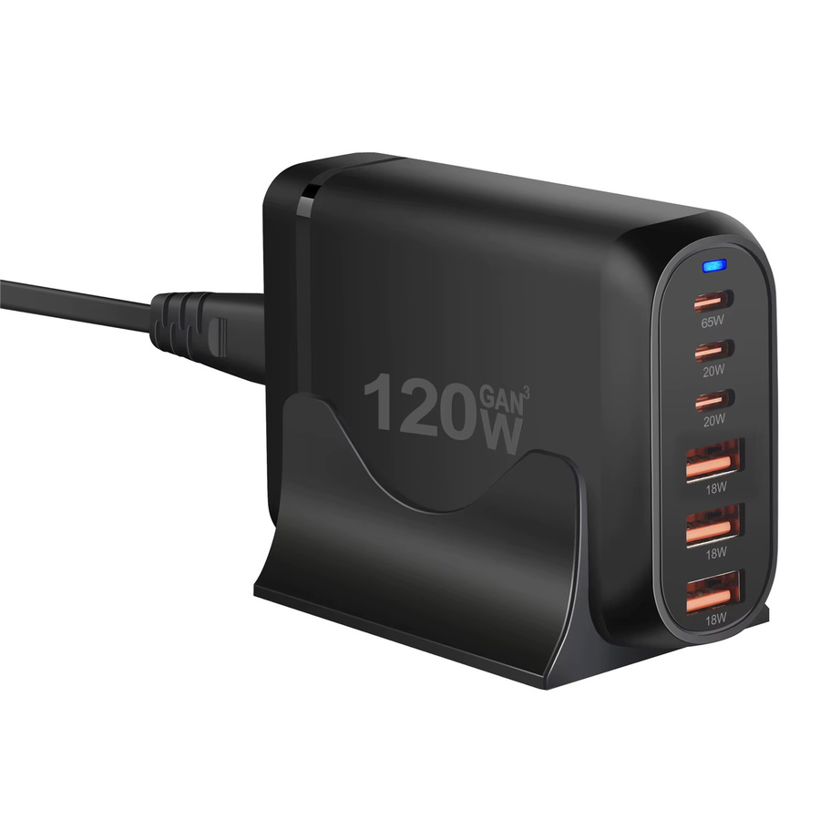 Deepartner 120 W GAN-Ladegerät mit 6 USB-C Ports, PD Schnellladegerät und Quick Charge 3.0, Schwarz - Bild 4
