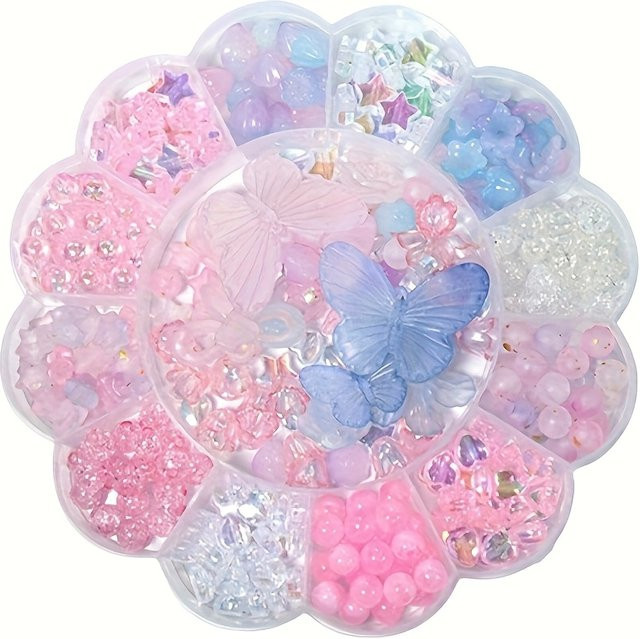 QYWCTZ Acryl-Rundperlen, Rosa und Blaue Blumenperlen, 0,6-2,6 cm - Bild 1